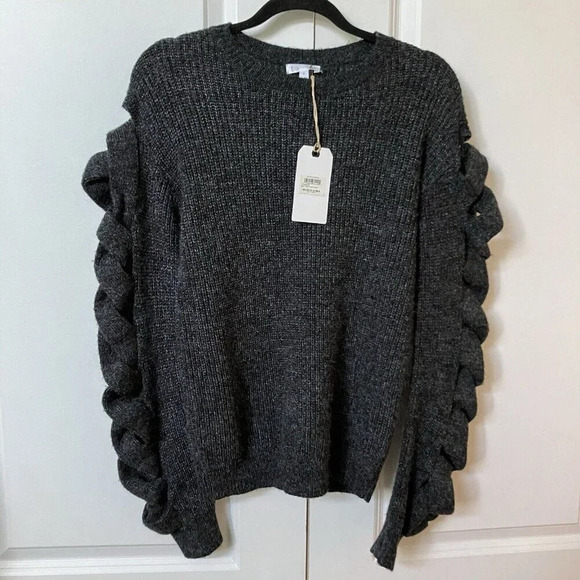 NWT Leith  Braided Twisted Sleeve Charcoal Knit Sweater Womens Small - Picture 2 of 6